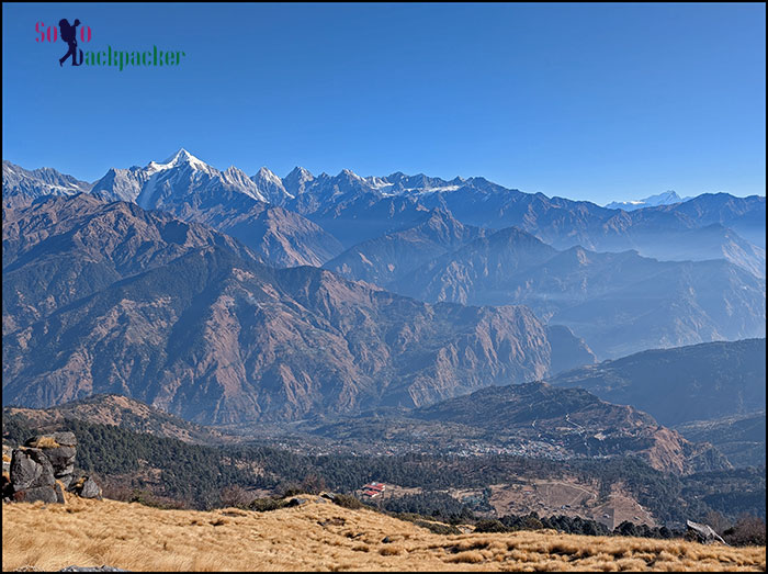 View of Munsiyari Town and Panchachuli Peaks from the bugyal