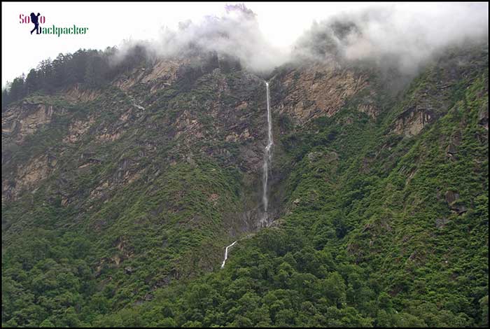 A waterfall visible from the Ghangaria trail